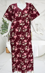 Maroon Garden Pure Cotton Nighty. Pure Durable Cotton | Laces and Frills