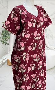 Maroon Garden Pure Cotton Nighty. Pure Durable Cotton | Laces and Frills