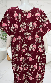Maroon Garden Pure Cotton Nighty. Pure Durable Cotton | Laces and Frills