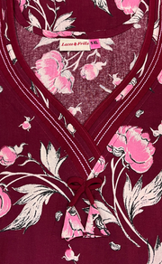 Maroon Garden Pure Cotton Nighty. Pure Durable Cotton | Laces and Frills