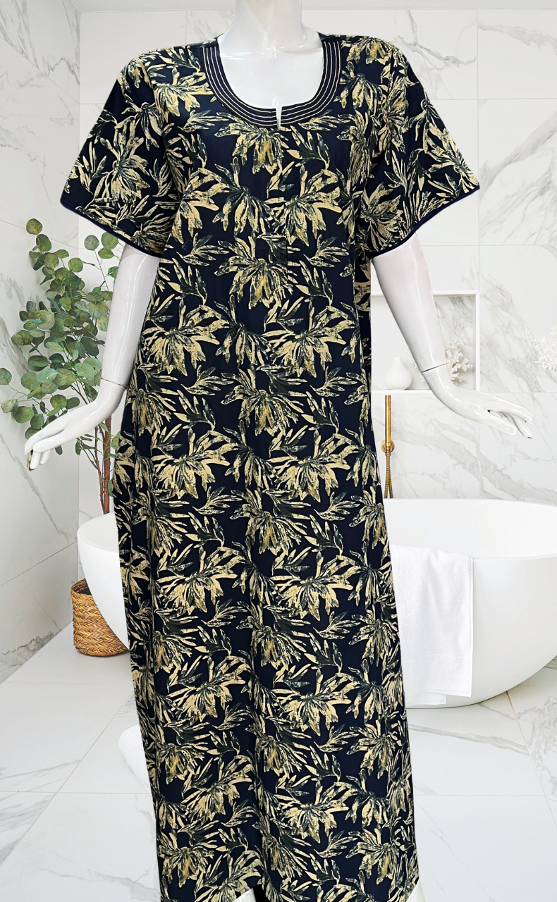 Navy Blue Garden Pure Cotton Nighty. Pure Durable Cotton | Laces and Frills