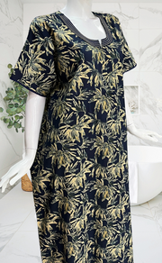 Navy Blue Garden Pure Cotton Nighty. Pure Durable Cotton | Laces and Frills
