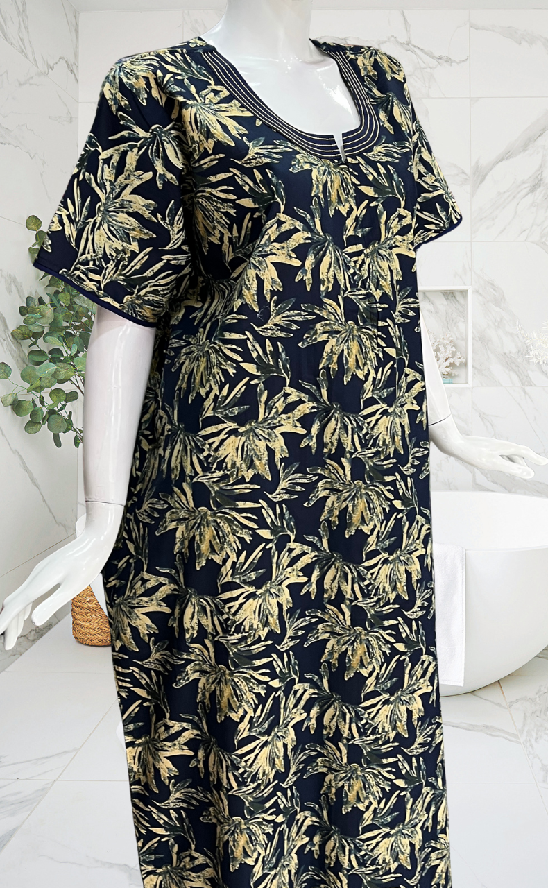 Navy Blue Garden Pure Cotton Nighty. Pure Durable Cotton | Laces and Frills
