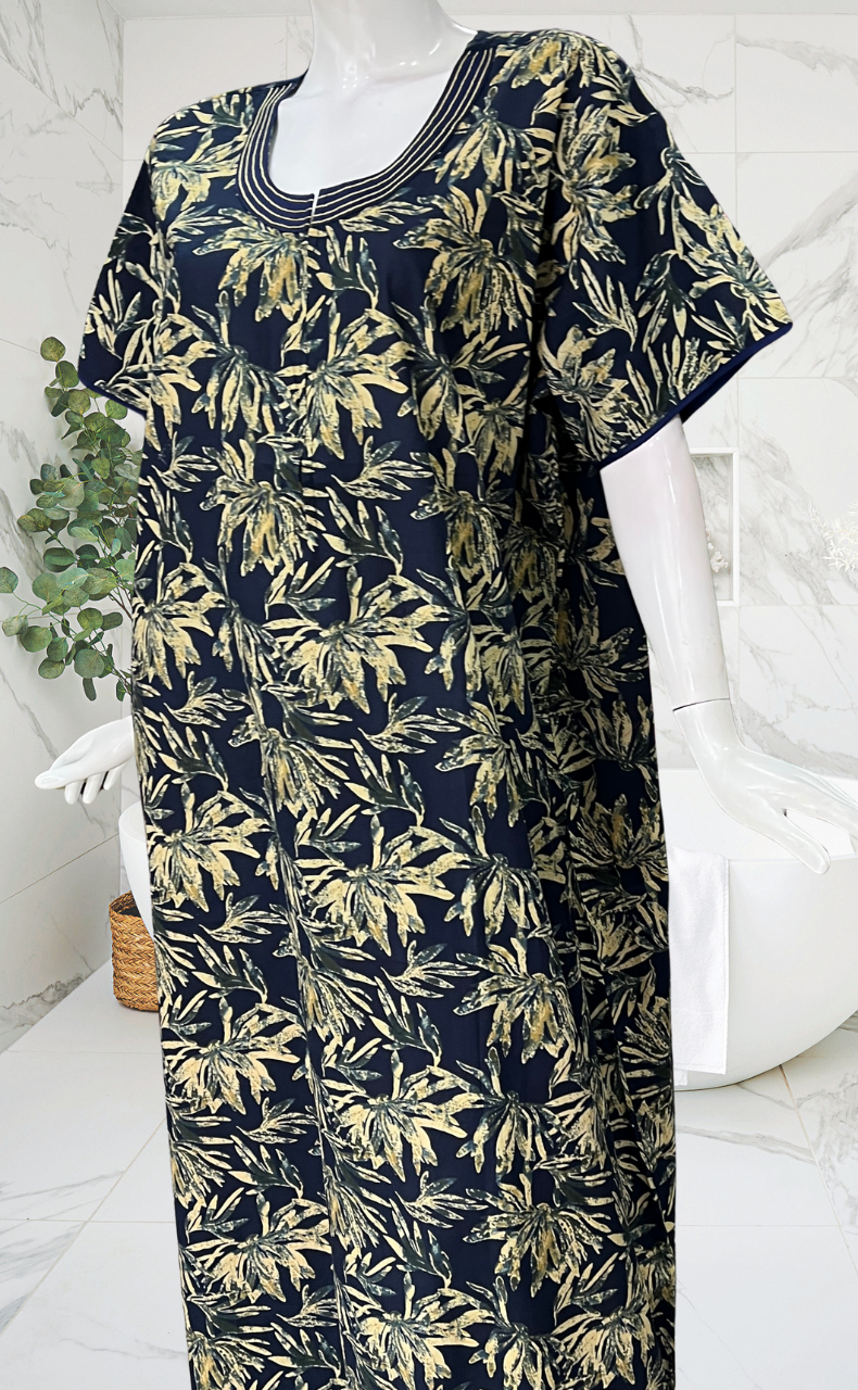 Navy Blue Garden Pure Cotton Nighty. Pure Durable Cotton | Laces and Frills
