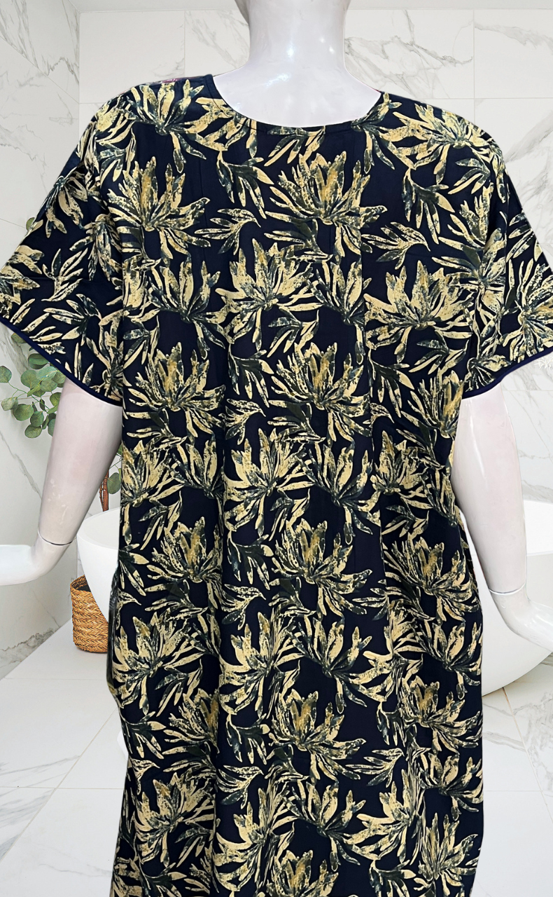 Navy Blue Garden Pure Cotton Nighty. Pure Durable Cotton | Laces and Frills