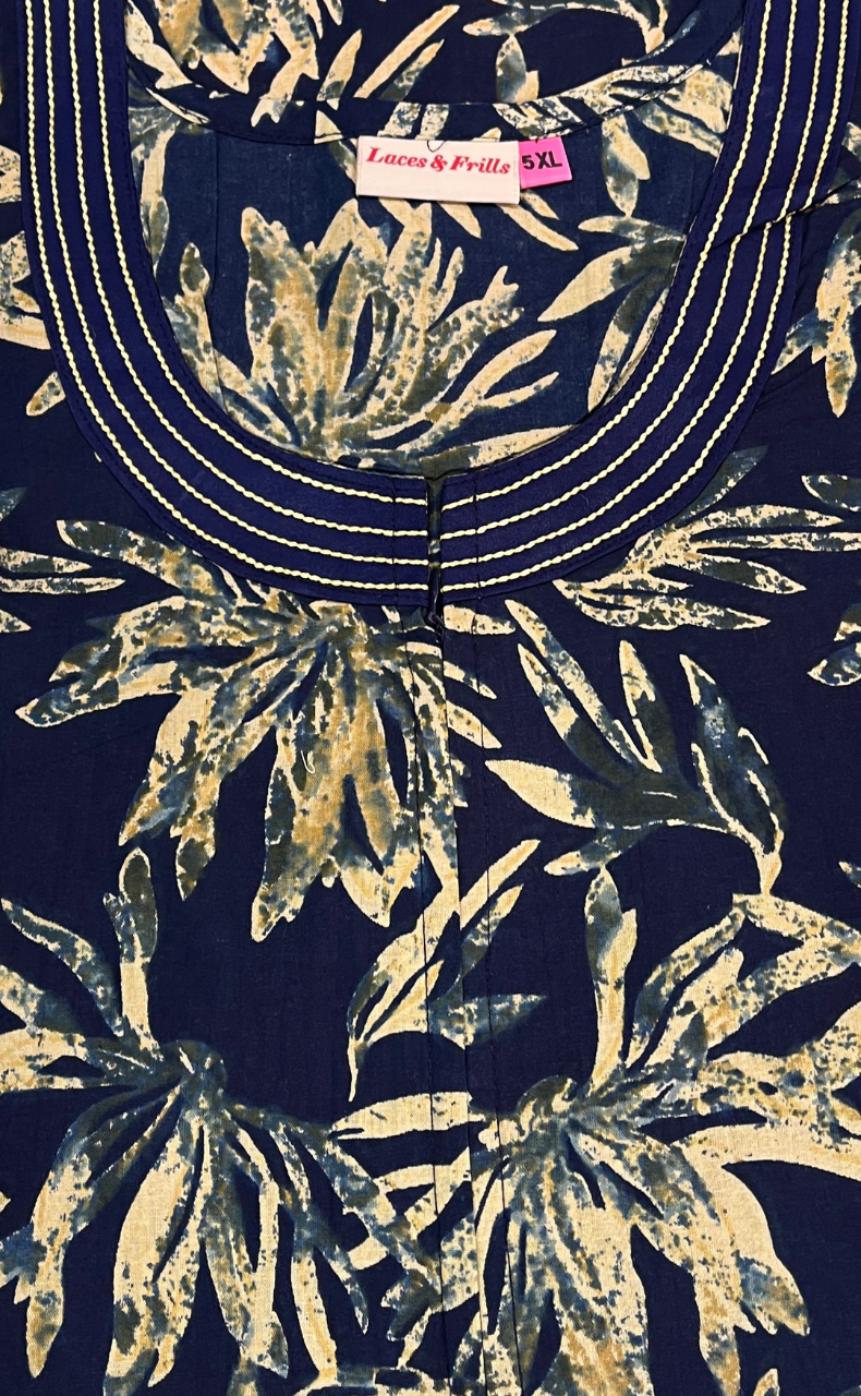 Navy Blue Garden Pure Cotton Nighty. Pure Durable Cotton | Laces and Frills