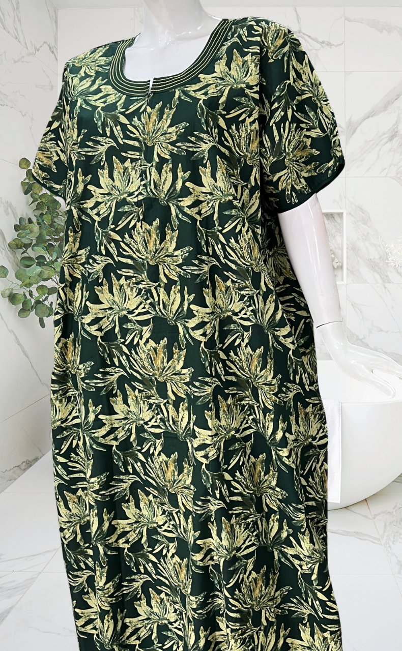 Bottle Green Garden Pure Cotton Nighty. Pure Durable Cotton | Laces and Frills