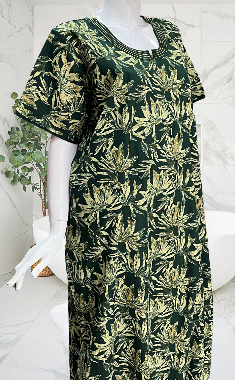 Bottle Green Garden Pure Cotton Nighty. Pure Durable Cotton | Laces and Frills