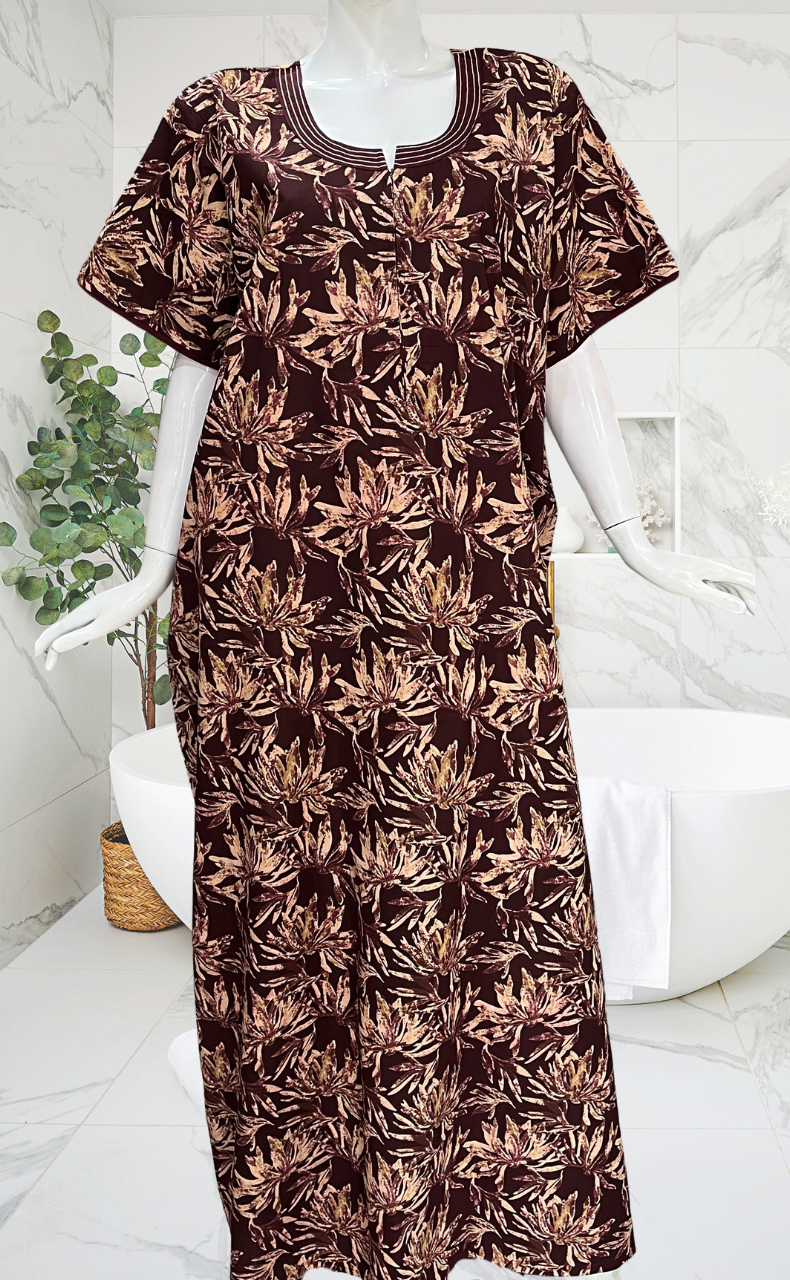 Maroon Garden Pure Cotton Nighty. Pure Durable Cotton | Laces and Frills