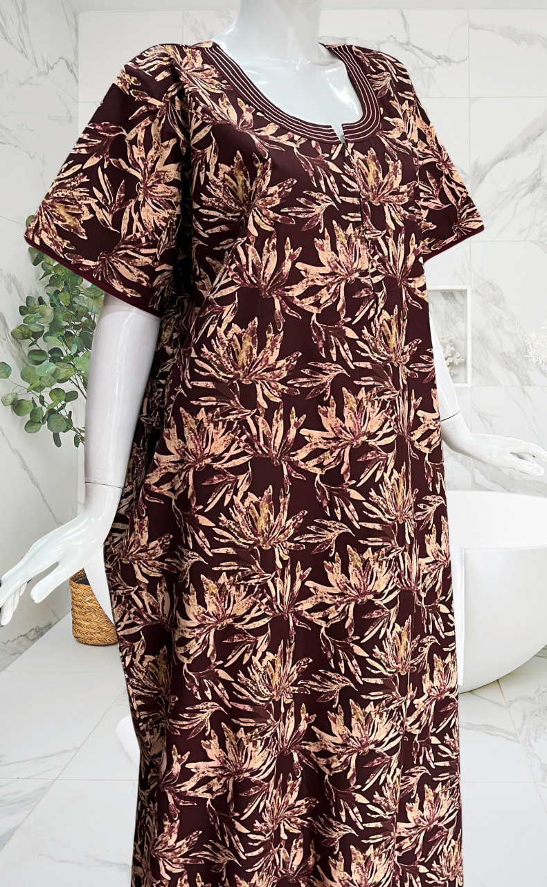 Maroon Garden Pure Cotton Nighty. Pure Durable Cotton | Laces and Frills