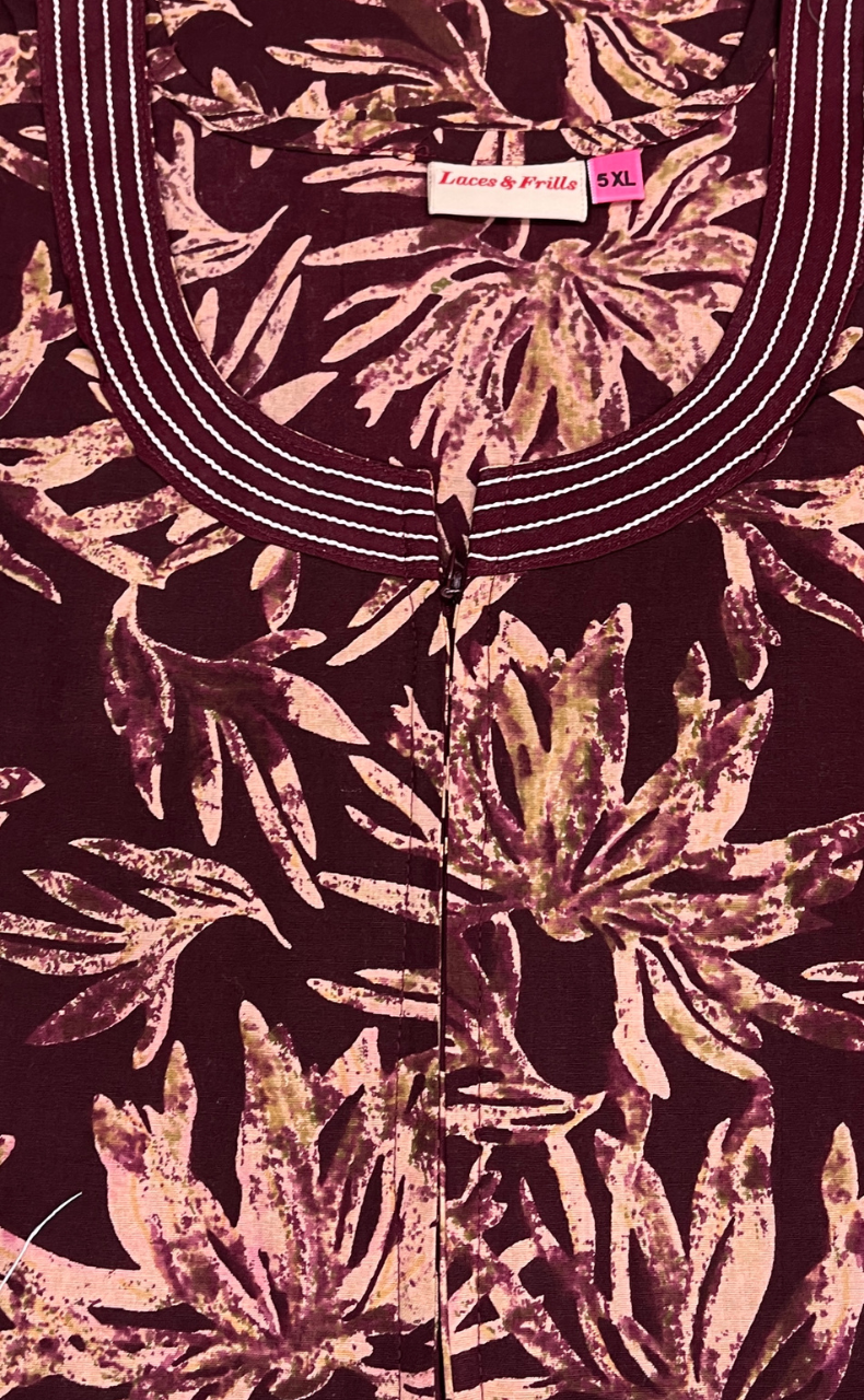 Maroon Garden Pure Cotton Nighty. Pure Durable Cotton | Laces and Frills