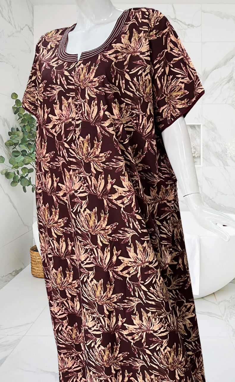 Maroon Garden Pure Cotton Nighty. Pure Durable Cotton | Laces and Frills