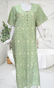 Pista Green Garden Pure Cotton Nighty. Pure Durable Cotton | Laces and Frills