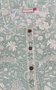 Pista Green Garden Pure Cotton Nighty. Pure Durable Cotton | Laces and Frills