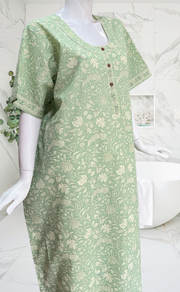 Pista Green Garden Pure Cotton Nighty. Pure Durable Cotton | Laces and Frills