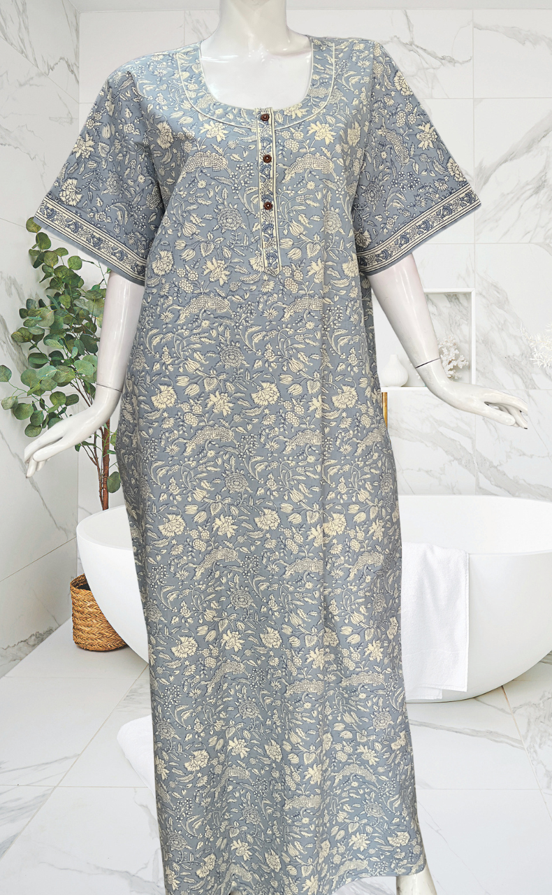 Light Blue Garden Pure Cotton Nighty. Pure Durable Cotton | Laces and Frills