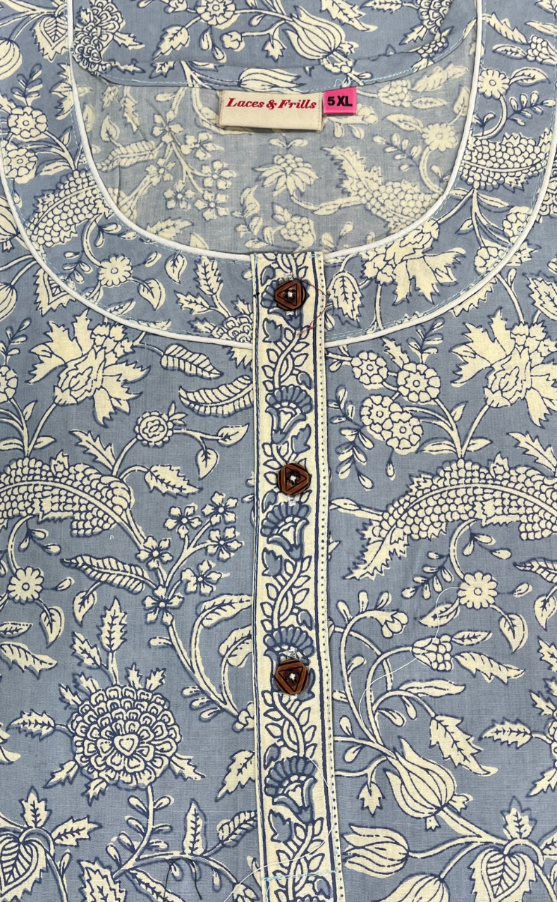 Light Blue Garden Pure Cotton Nighty. Pure Durable Cotton | Laces and Frills