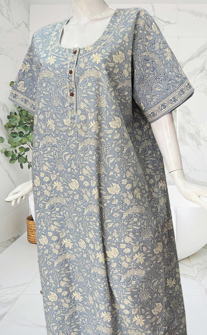 Light Blue Garden Pure Cotton Nighty. Pure Durable Cotton | Laces and Frills