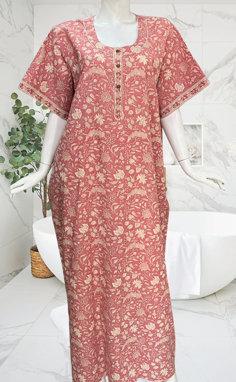 Light Pink Garden Pure Cotton Nighty. Pure Durable Cotton | Laces and Frills