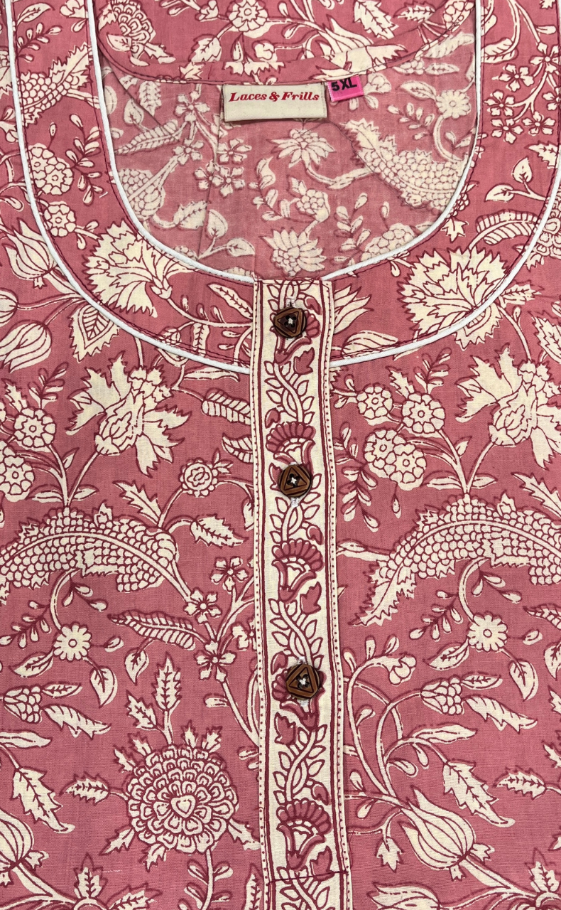 Light Pink Garden Pure Cotton Nighty. Pure Durable Cotton | Laces and Frills