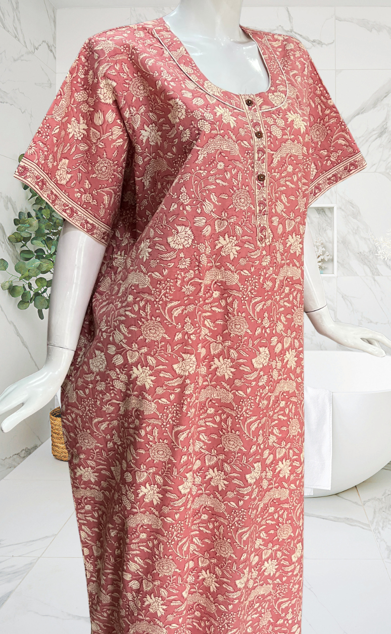 Light Pink Garden Pure Cotton Nighty. Pure Durable Cotton | Laces and Frills