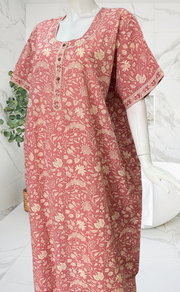 Light Pink Garden Pure Cotton Nighty. Pure Durable Cotton | Laces and Frills