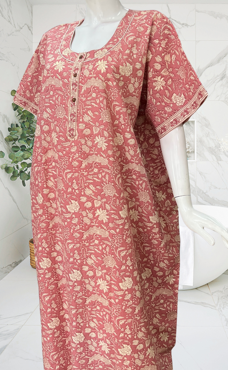Light Pink Garden Pure Cotton Nighty. Pure Durable Cotton | Laces and Frills
