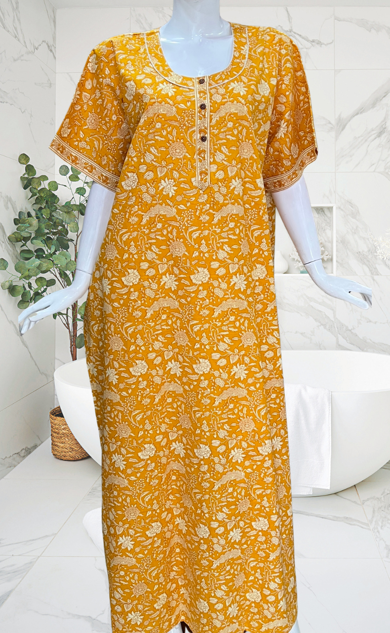 Yellow Garden Pure Cotton Nighty. Pure Durable Cotton | Laces and Frills