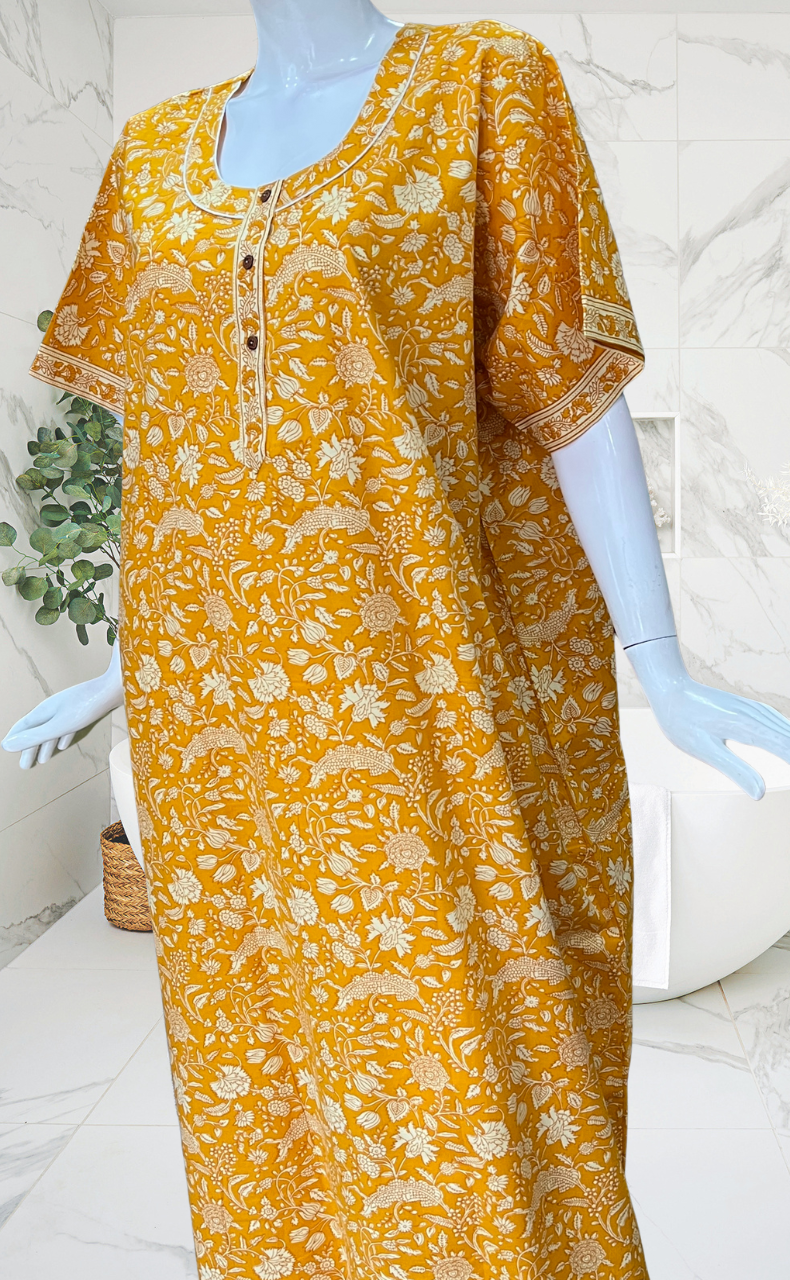 Yellow Garden Pure Cotton Nighty. Pure Durable Cotton | Laces and Frills