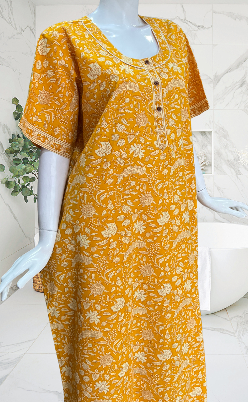 Yellow Garden Pure Cotton Nighty. Pure Durable Cotton | Laces and Frills