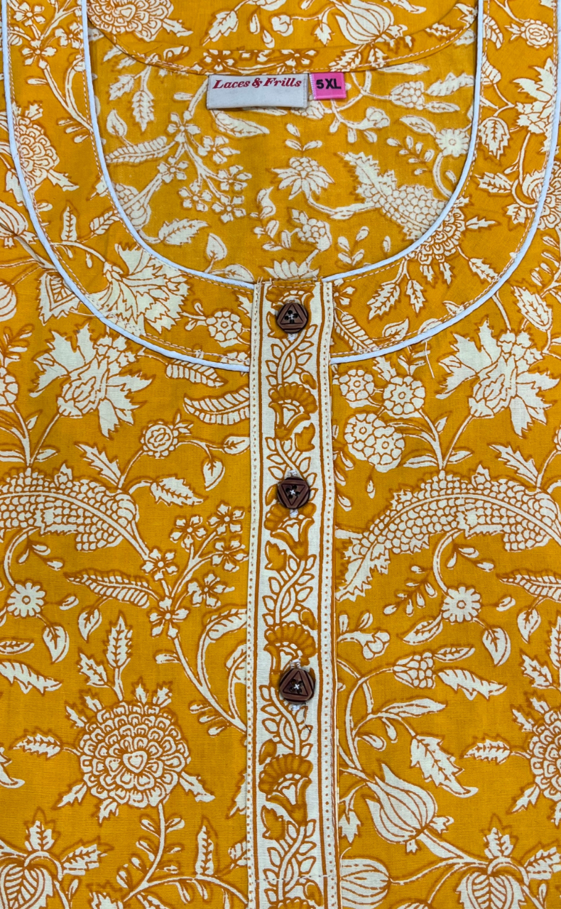 Yellow Garden Pure Cotton Nighty. Pure Durable Cotton | Laces and Frills