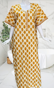 Yellow Paisley Print Pure Cotton Nighty. Pure Durable Cotton | Laces and Frills