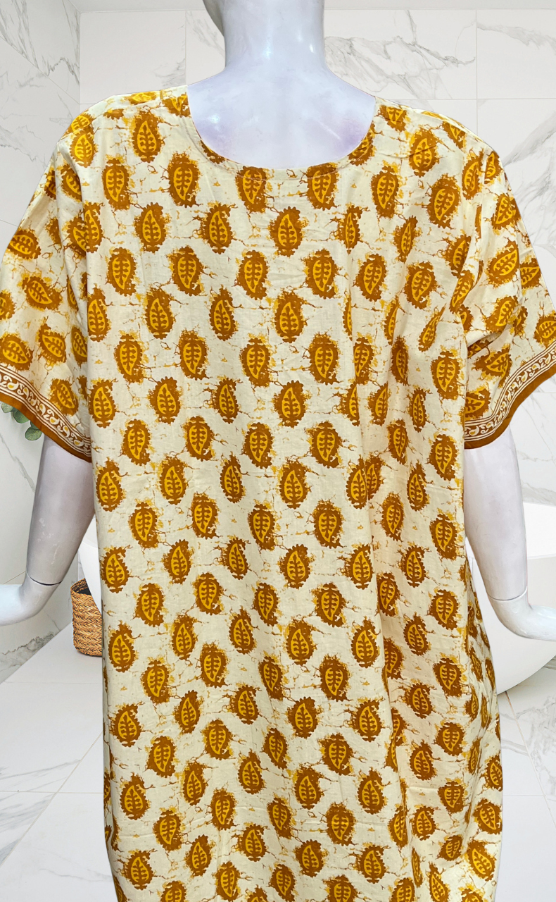 Yellow Paisley Print Pure Cotton Nighty. Pure Durable Cotton | Laces and Frills