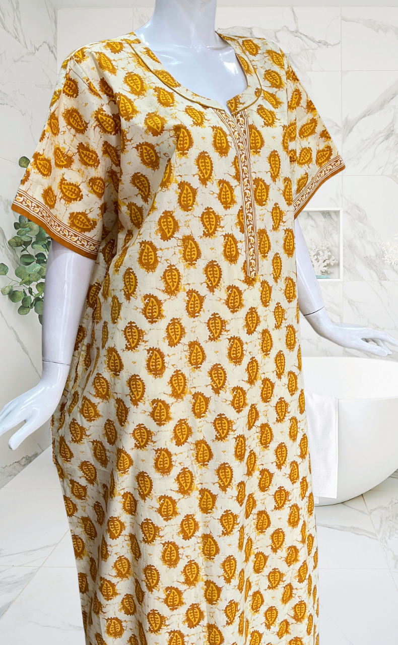 Yellow Paisley Print Pure Cotton Nighty. Pure Durable Cotton | Laces and Frills