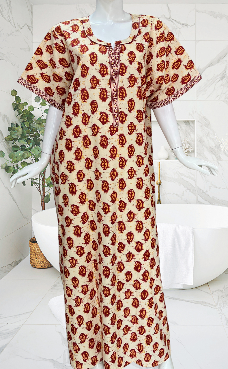 Maroon Paisley Print Pure Cotton Nighty. Pure Durable Cotton | Laces and Frills