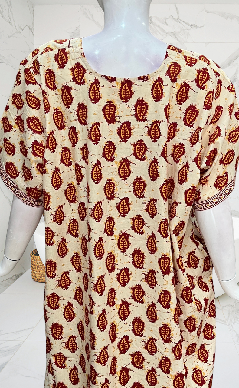 Maroon Paisley Print Pure Cotton Nighty. Pure Durable Cotton | Laces and Frills