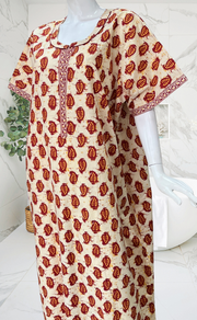 Maroon Paisley Print Pure Cotton Nighty. Pure Durable Cotton | Laces and Frills