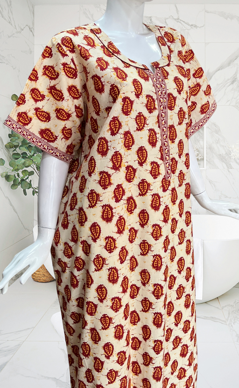 Maroon Paisley Print Pure Cotton Nighty. Pure Durable Cotton | Laces and Frills