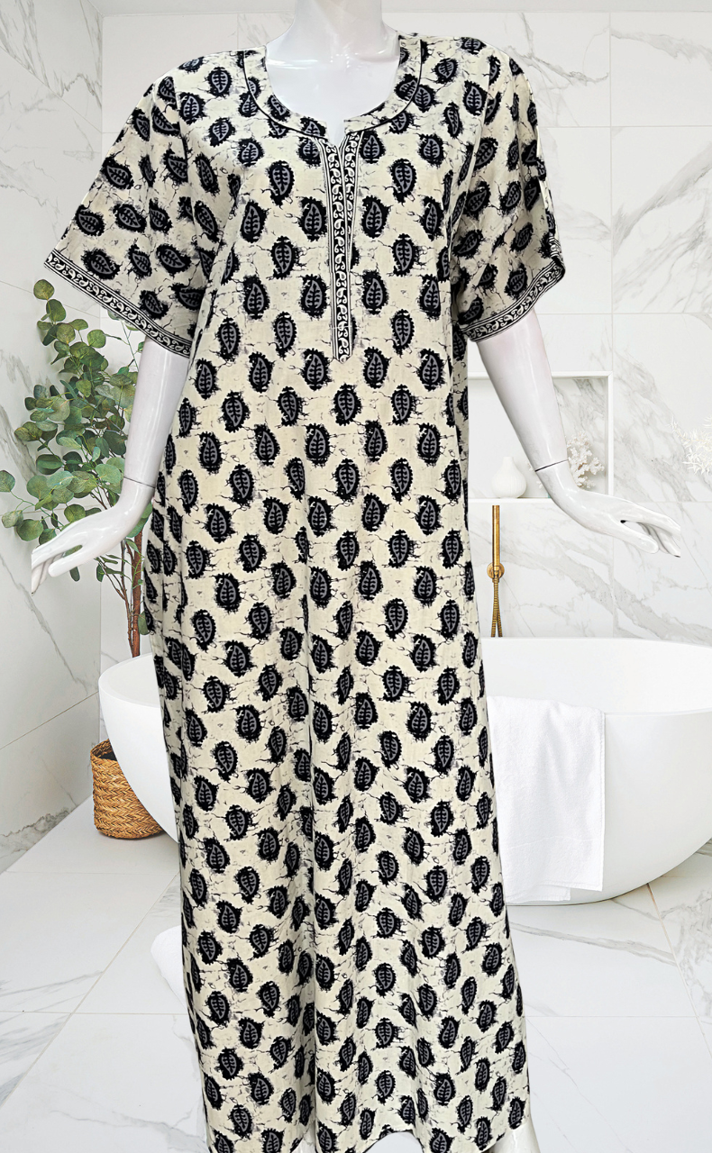 Black Paisley Print Pure Cotton Nighty. Pure Durable Cotton | Laces and Frills