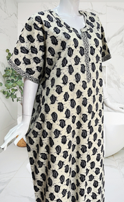 Black Paisley Print Pure Cotton Nighty. Pure Durable Cotton | Laces and Frills