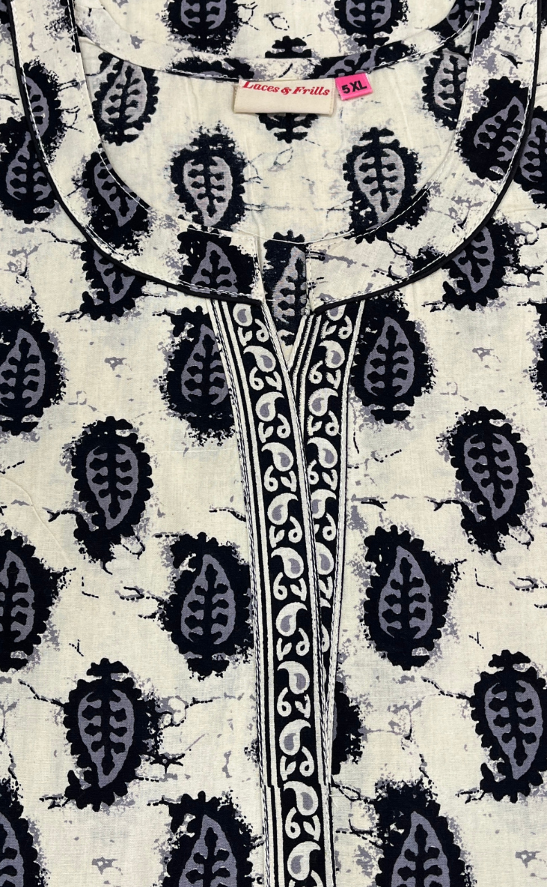 Black Paisley Print Pure Cotton Nighty. Pure Durable Cotton | Laces and Frills