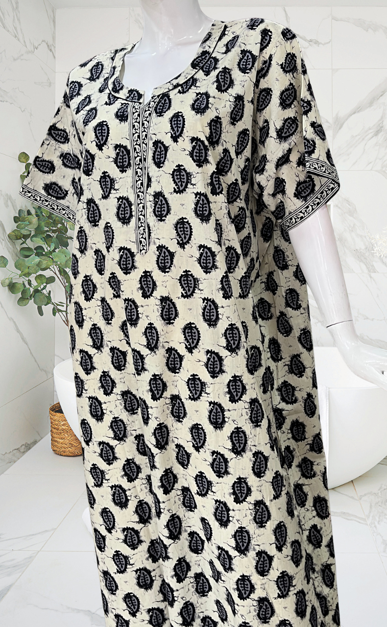 Black Paisley Print Pure Cotton Nighty. Pure Durable Cotton | Laces and Frills