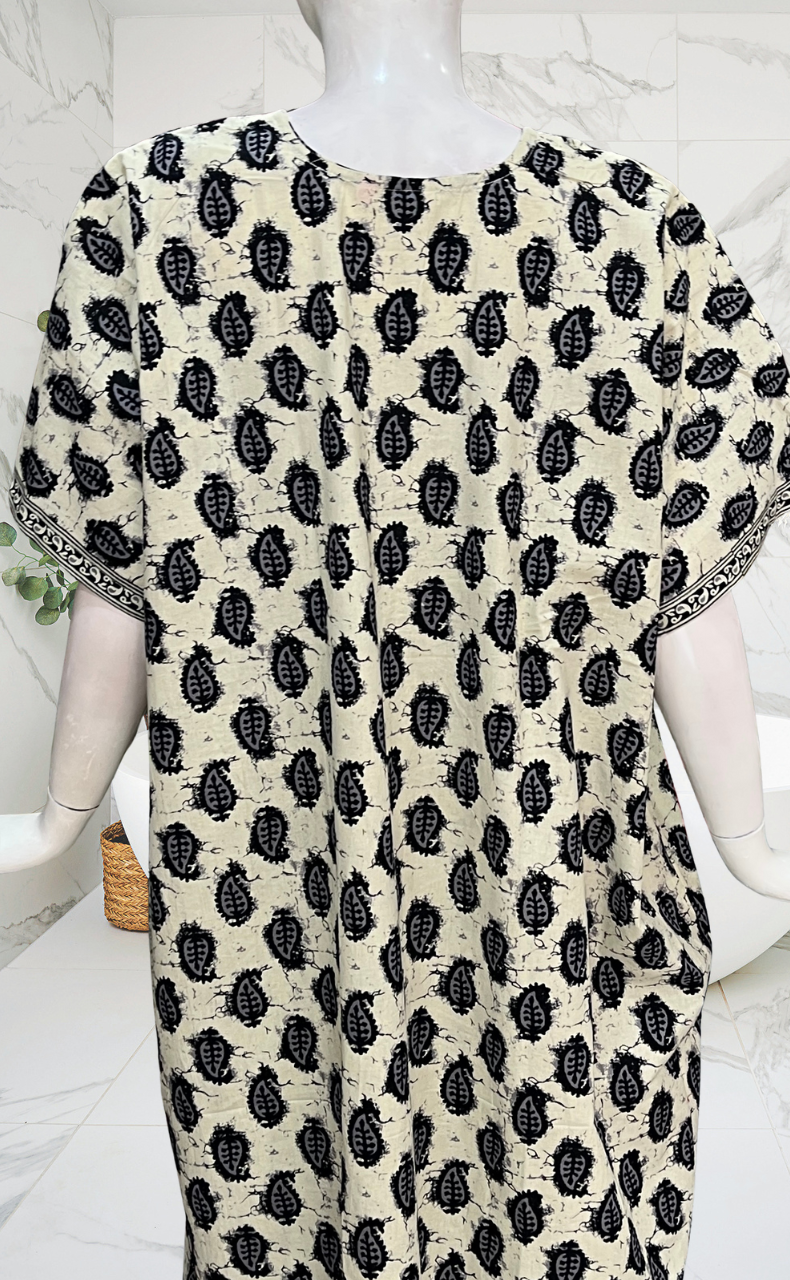 Black Paisley Print Pure Cotton Nighty. Pure Durable Cotton | Laces and Frills