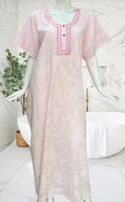Pink Leafy Soft Cotton Nighty. Soft Breathable Fabric | Laces and Frills