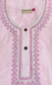 Pink Leafy Soft Cotton Nighty. Soft Breathable Fabric | Laces and Frills