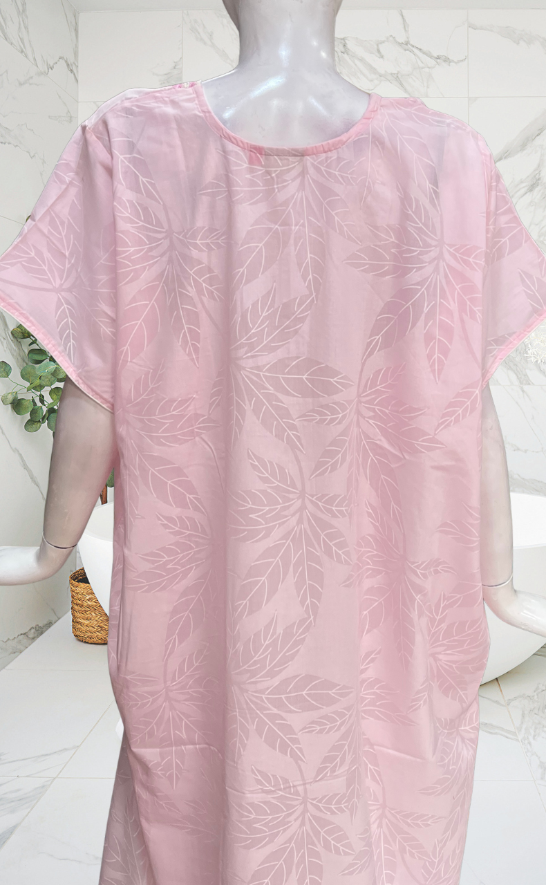 Pink Leafy Soft Cotton Nighty. Soft Breathable Fabric | Laces and Frills