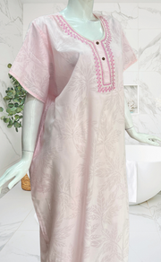Pink Leafy Soft Cotton Nighty. Soft Breathable Fabric | Laces and Frills