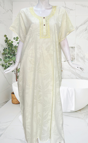 Light Yellow Leafy Soft Cotton Nighty. Soft Breathable Fabric | Laces and Frills