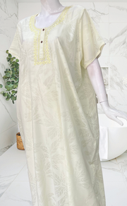 Light Yellow Leafy Soft Cotton Nighty. Soft Breathable Fabric | Laces and Frills