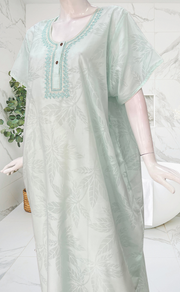Sea Green Leafy Soft Cotton Nighty. Soft Breathable Fabric | Laces and Frills